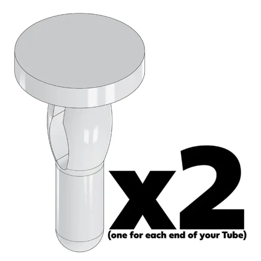 IC Tube Pins MC-4000WHITE securely fitted into the end of an antistatic shipping tube, offering reliable protection for ICs.