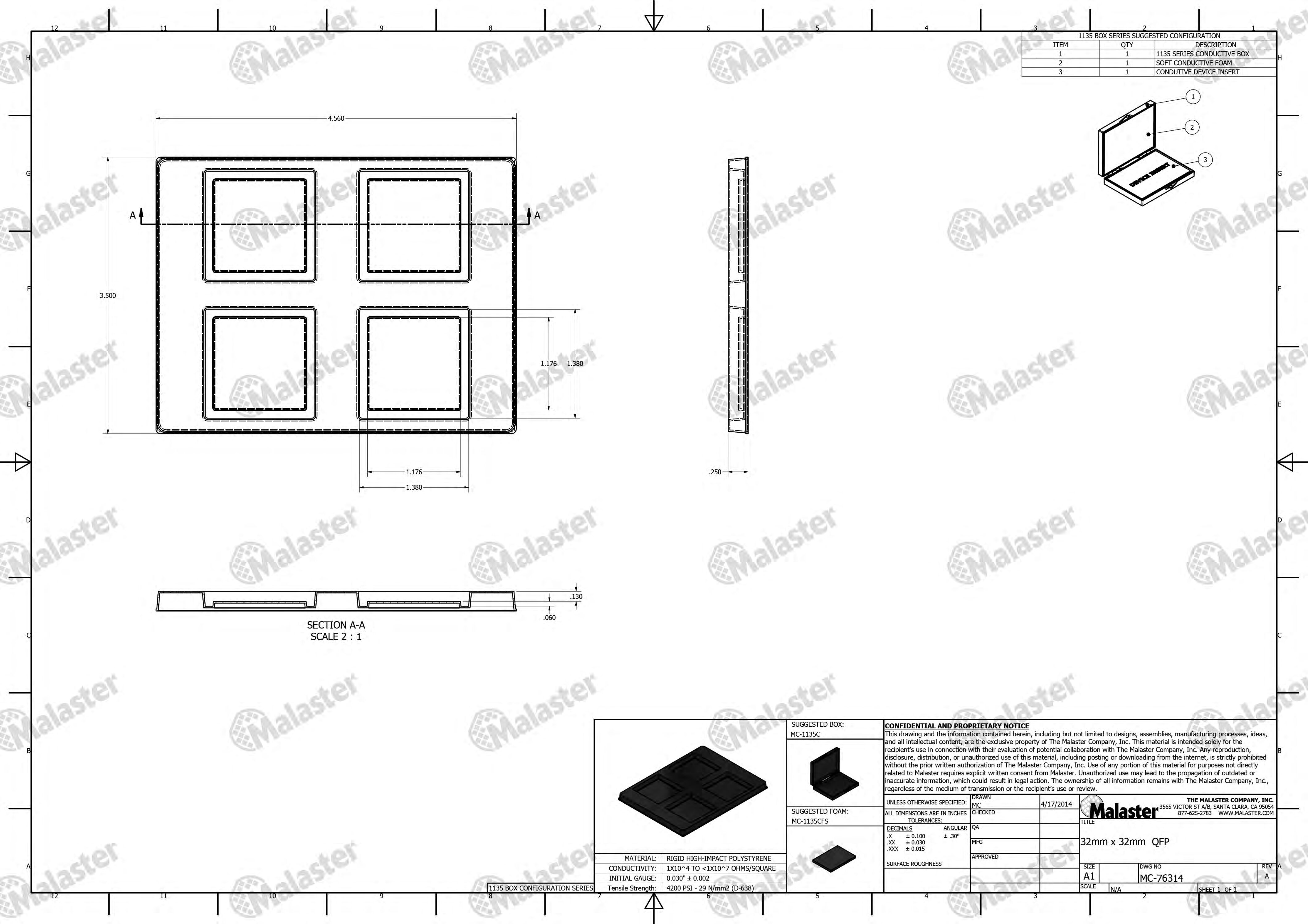 MC-76314 Conductive Tray Insert for 32mm x 32mm QFP - Image 5
